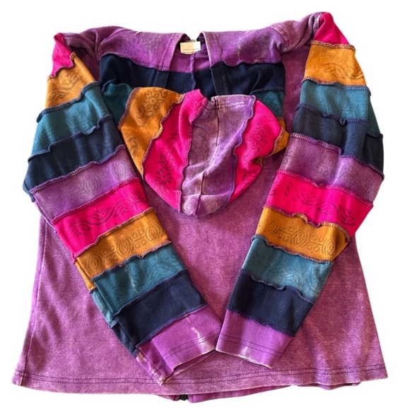 Greater Good Sunshine Dream Purple Multi  Patchwork Cotton Hoodie Size M - Picture 5 of 13